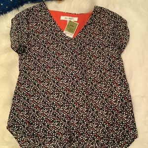 Black Floral V Neck Blouse